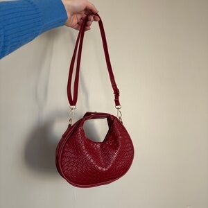 red faux leather mini crescent hobo shoulder bag